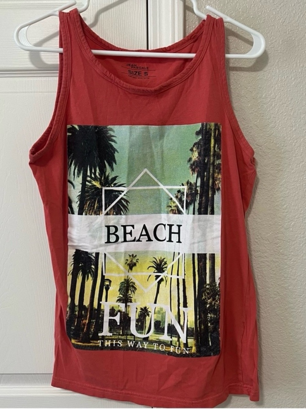 Jean Pascale Beach Fun Graphic Tank Top Coral Red Men’s EU Small